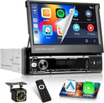 1 Din 7 Pouces Tactile Retractable Autoradio Avec Wireless Carplay Android Auto Poste Radio Voiture Bluetooth Avec Usb Fm Swc Caméra De Recul & Mic