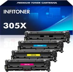 (Pack de 4) 305X CE410X Cartouche de Toner Compatible pour HP 305A CE410A CE411A CE412A CE413A Laserjet Pro 400 Color MFP M451dn M475dn M475dw M451nw M451dw M351a M375nw Noir Cyan Jaune Magenta