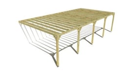 Pergola bois labellisée FSC, 10m x 5m, adossée, sens profondeur.