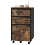 WOLTU Caisson Bureau Mobile, Rangement Bureau, Meuble Rangement Bureau, Caisson de Bureau sur roulettes, Rangement Documents avec 3 Tiroirs, Marron Rustique et Noir, 40x40x70cm, ASK01hov