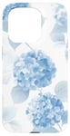 Coque pour iPhone 15 Pro Hortensias Feuilles Bleu Pastel Hortensia Floral