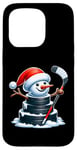 iPhone 15 Pro Cartoon Ice Hockey Puck Snowman with Santa Hat Christmas Case