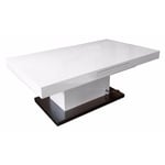 Table basse relevable extensible setup blanc brillant socle acier brossé - transparent