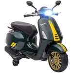 AIYAPLAY Scooter électrique Enfant Vespa 6 V Moto électrique pour Enfants 3-6 Ans dim. 107L x 47l x 73H cm Musique MP3 Port USB Radio FM Phare 2 Roues d'entraînement - Vert