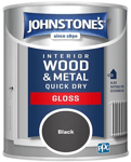 Johnstone's Wood & Metal Interior Exterior Quick Dry Gloss Paint 750ml - Black