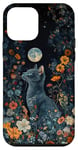 Coque pour iPhone 12 mini Russe Bleu Chat Lune Fleurs Cottagecore