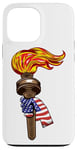 Coque pour iPhone 13 Pro Max Drapeau américain et torche 4 juillet patriotique américain