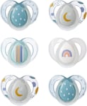 Tommee Tippee Nighttime soother, 6-18 months, 6 pack of glow in the Blue/Grey