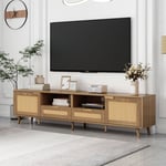 Redom - Table console tv, 2003749cm, meuble tv au design en rotin véritable, meuble tv avec pieds en bois massif, planches tv en rotin tressé