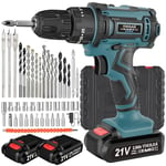 VOERJIA 21V Cordless Drill, Power Drill Cordless, Cordless Drill with 2 Batteries 2000mAh, 45Nm Max Hammer Drill, 25+3 Torque Electric Drills, 3/8" Chuck, 2 Spees LED Combi Drills, 46Pc DIY Drill Set