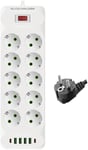 Multiprise 10 PrisesMultiprises Electrique, Bloc MultipriseMultiprise ParafoudreMultiprise avec USBMultiprise Murale avec Interrupteur,Convient pour la Maison, Les Voyages 2m-Blanc