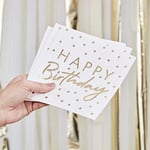 Ginger Ray Gold Foiled Happy Birthday Paper Party Napkins 12 Pack Mix it Up,16.5 cm x 16.5 cm