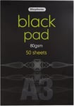 Stephens Black Coloured Paper Pad A3 80gsm 50 Sheets, Makes The Perfect Sketch Book, Craft Pad, Paint Pad, Notebook, Bullet Journal, Scrapbook and Colouring Book, for Home School and Office