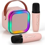 Mini Karaoke-maskin för barn och vuxna, bärbar Bluetooth-karaokehögtalare med 2 trådlösa mikrofoner, perfekt present till flickors födelsedagsfest Pink