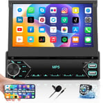 7 Pouces Autoradio 1 Din Écran Tactile Retractable Avec Mirror Link Pour Ios/Android, Ecran Tactile Poste Radio Voiture Avec Radio Fm Eq/Usb/Type-C 7 Couleurs Swc & Caméra De Recul & Mic