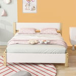 Eifson - Lit double 140x200 cm, avec pied central, structure en bois massif avec sommier à lattes, pin + mdf, adapté aux adolescents et adultes