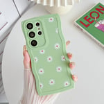 ZTOFERA Compatible with Samsung Galaxy S24 Ultra Case,Unique Curly Wave Frame with Daisy Pattern,Soft Liquid Silicone Shockproof Full Coverage&Lens Protective Case for Samsung S24 Ultra-Green