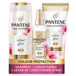 Pantene Colour Shampoo And Conditioner Set + Leave-In Conditioner Spray With Biotin and Niacinamide, Transform Damaged Coloured Hair From Dull To Glossy In 1 Use, 400/275 / 145ml