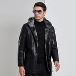 Parka Faux Cuir Homme De Marque Avec Capuche En Fausse Fourrure Mi-Longue Doudoune Homme En Fausse Peau De Mouton Manteau Homme -Zs307023