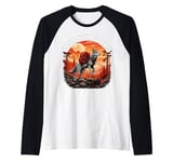 Camping Adventure Nature Wolf Hiking Team Mountains Raglan Baseball Tee