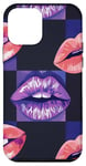 Coque pour iPhone 12 mini Violet Abstrait Damier Rose Rouge à Lèvres Motif Baiser