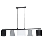 EGLO Pendant Lamp Almeida 1, 5 Bulbs Fabric Pendant Light, Steel and Fabric, Colour: Black, Grey, White, Socket: E14, L: 1200 mm (47.2")