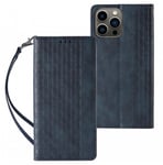 Magnet Strap Case Fodral för iPhone 14 Flip Wallet Mini Lanyard Stand Blå