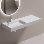 Lavabo Suspendu avec Bonde Vasque à Poser Blanc Mat 120x46x12cm Lave Mains Rectangulaire avec Perçage de Robinet Colossum630 - Doporro