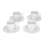 4 Bialetti Moka Perfetto Porcelain Espresso Cups & Saucers White & Silver 75ml