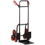 HOMCOM Diable pour escalier 6 Roues Diable Repliable Extensible 120 Kg - Chariot Pliable Acier Noir Rouge