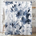 Akvarell växt blad med blommig badrum duschdraperi Dark Blue 180x180cm