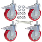 DICASAL Lot de 4 roulettes à tige robuste de 12,7 cm, roues pivotantes à 360 degrés avec vis de taille métrique M12-1,75, boulon à double verrouillage, capacité de charge jusqu'à 408,2 kg