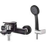 Ibergrif Mitigeur Baignoire avec Douchette (3 Modes) et Flexible de Douche (150cm) et Support - Robinet Baignoire Universel G1/2, Mitigeur Douche Mural, Facile à Installer, Laiton, Chromé, Noir