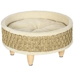 PawHut Panier Rond Chien lit pour Chien canapé pour Animaux sur Pieds Style Cosy Chic Grand Confort Coussin Moelleux intégré Ø 48 x 24,5H cm Beige