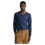 GANT Men's Classic Cotton V-Neck Sweater, Dark Denim Blue Melange, M