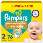 Pampers New Baby Size2 Nappy 4-8Kg Premium Protection Soft Jumbo+Pack 76 Nappies