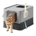 Bac à Litière Fermé pour Chat, Maison de Toilette, Plateau Amovible, Pelle, Brosse, pour Grand Chat, Capacité de Charge 15 kg, Anti-Traces,