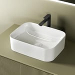 EMKE Lavabo à Poser Rectangulaire 50.5 × 38 × 15 cm, Lavabo pour WC Invités, Bassin à poser en céramique pour lavabo, lavabo de salle de bain,Blanc