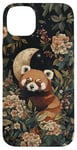 Coque pour iPhone 14 Plus Red Panda Moon Flowers Cottagecore