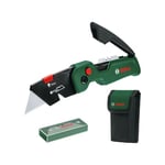 Bosch - Set de cutter à lame pliante Premium (acier inoxydable ; ouverture rapide ; changement de lame rapide ; clip de fixation à la ceinture ; 13 lames ; sac de rangement) - Édition Amazon