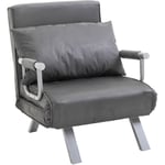 Homcom - Fauteuil chauffeuse canapé-lit convertible 1 place déhoussable grand confort coussin pieds accoudoirs métal suède gris