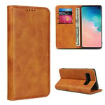 Copmob Coque Samsung Galaxy S10,Premium Flip Portefeuille Étui en Cuir,[3 Fentes pour Cartes][Stent Fonction][Fermoir magnétique],Housse Etui pour Samsung Galaxy S10 - Marron Clair