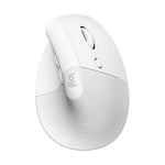 Logitech Lift Vertical Ergonomic Mouse, Wireless, Bluetooth or Logi Bolt USB receiver, Quiet clicks, 4 buttons, compatible with Windows/macOS/iPadOS, Laptop, PC - White