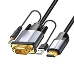 Câble adaptateur VGA vers HDMI avec audio, convertit la source VGA (PC) dans le connecteur HDMI (TV/Monitor), VGA mâle actif vers HDMI Sortie câble adaptateur vidéo pour ordinateur, projecteur 2m