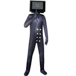 Skibidi Toalett TV Man Jumpsuit Cosplay Halloween kostym för barn Black TV Man Kids 130