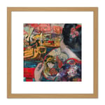 Hornel The Balcony Yokohama 1894 Painting 8X8 Inch Square Wooden Framed Wall Art Print Picture with Mount