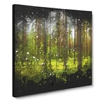 Green Forest Vol.1 Paint Splash Modern Canvas Wall Art Print Ready to Hang, Framed Picture for Living Room Bedroom Home Office Décor, 20x20 Inch (50x50 cm)