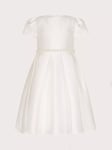 Monsoon Kids' Henrietta Pearl Belt Occasion Dress, Ivory