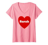 Womens I Love Sarah Heart Cute Sarah Name Birthday V-Neck T-Shirt