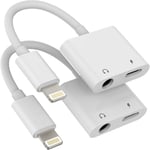 Lightning till 3,5 mm Splitter 2in1 (2-pack) Laddare Ljudkabelkontakt iPhone AUX Adapter för Hörlursuttag Dongle Kabel